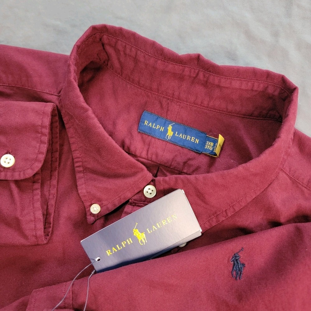 New Polo Ralph Lauren Button Down Long Sleeve Shirt Mens 3XB Burgandy Big & Tall
